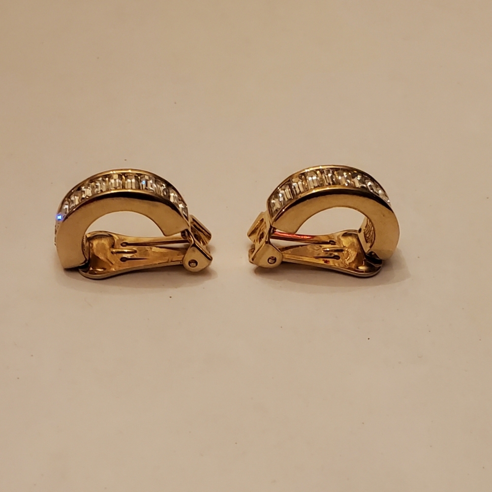 Christian Dior Baguette Rhinestone clip-on earrings. 